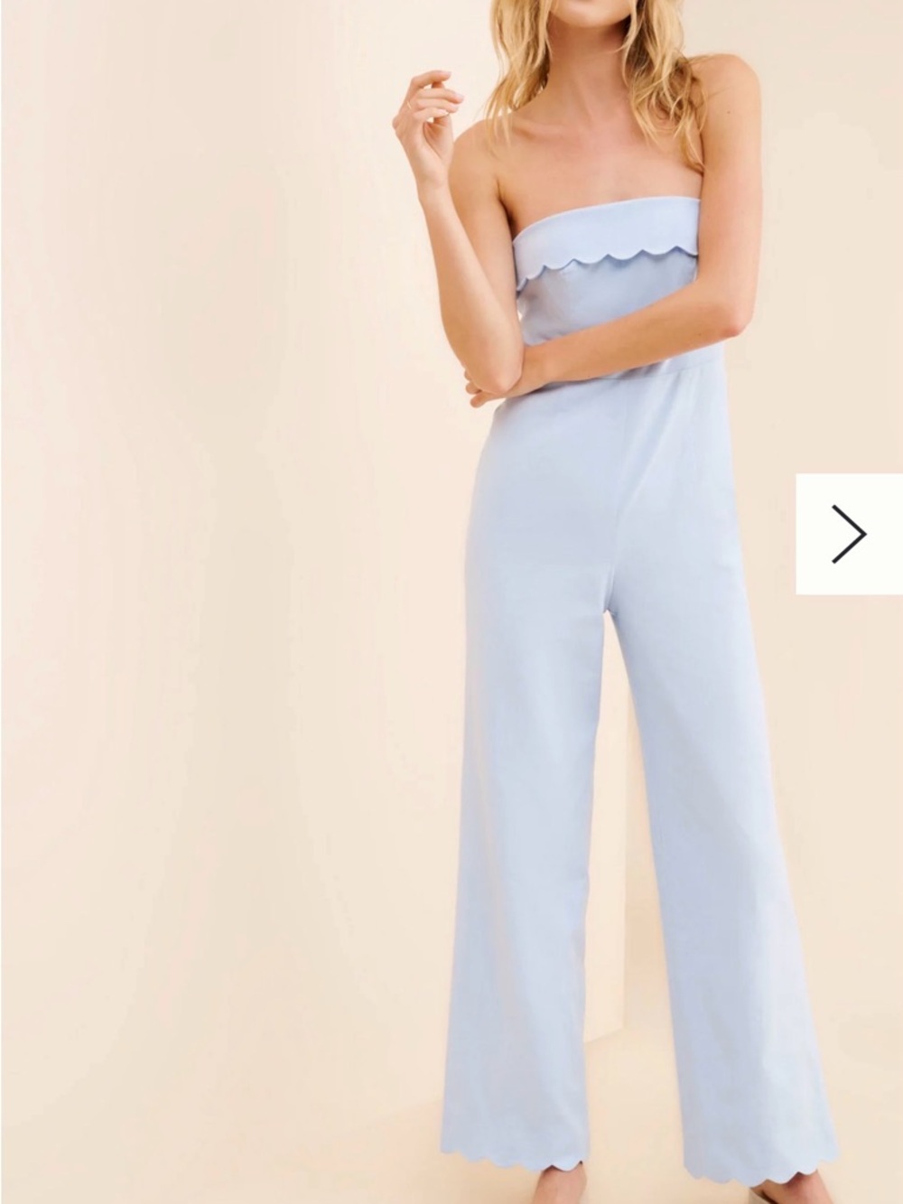 Anthropologie Strapless Scallop-Trim Wide-Leg Jumpsuit - Light Blue